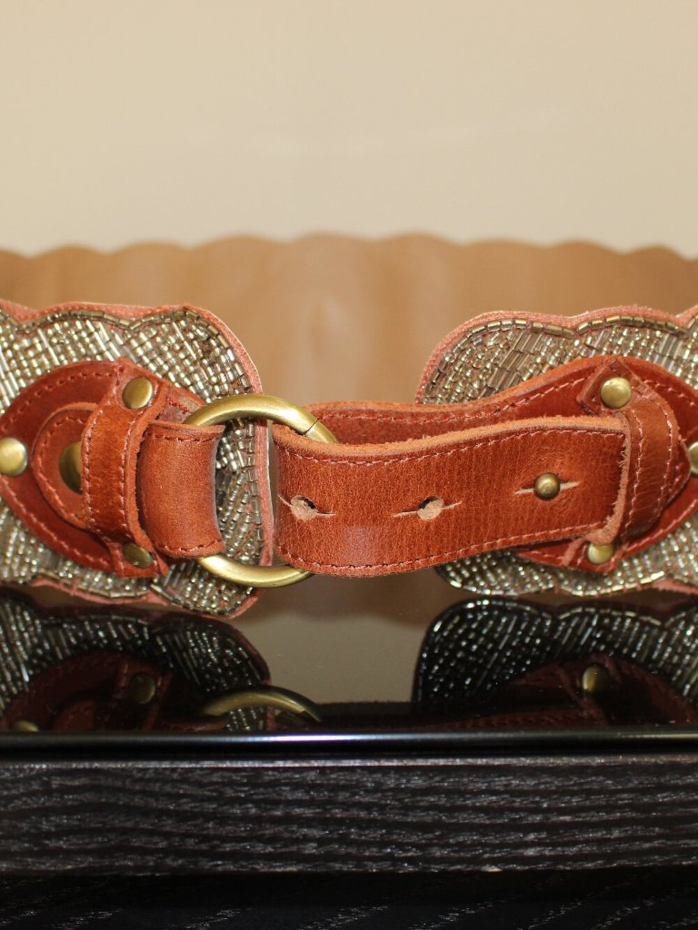 Anthropologie Boho leather belt with with glass beads – Women’s Size Small